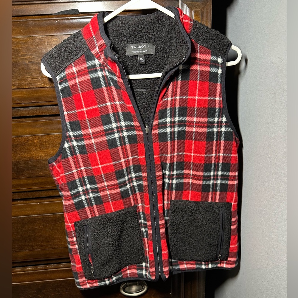 Talbots women’s Red and Black Plaid Vest